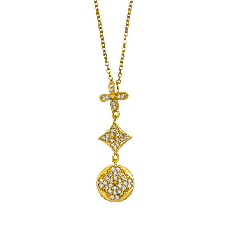 【titanium steel】elegant and high-end full diamond real gold exquisite micro-paved four-leaf clover necklace - women's fashion trendy clavicle chain