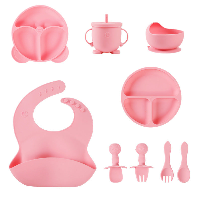 bestselling silicone baby feeding set: infant supplies, baby food bowl, fork, spoon, bib, and utensil set
