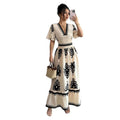 Aliexpress 1688 independent station in stock women's summerprintingv neck longdress