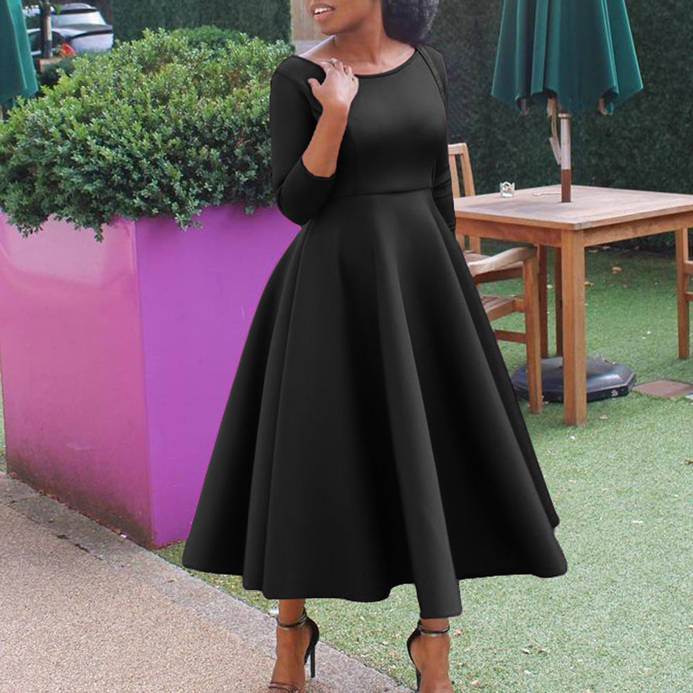 D346  european and american women's clothing  summer new arrival solid color swing dress elegant evening gown foreign trade dress