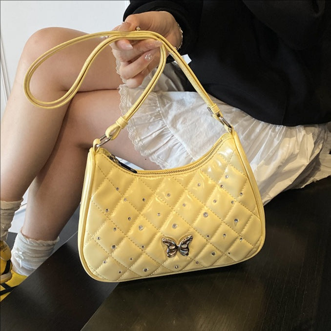 Foreign style simple rhombus single shoulder armpit bag women 2025 new high-end niche diamond-encrusted messenger bag wholesale