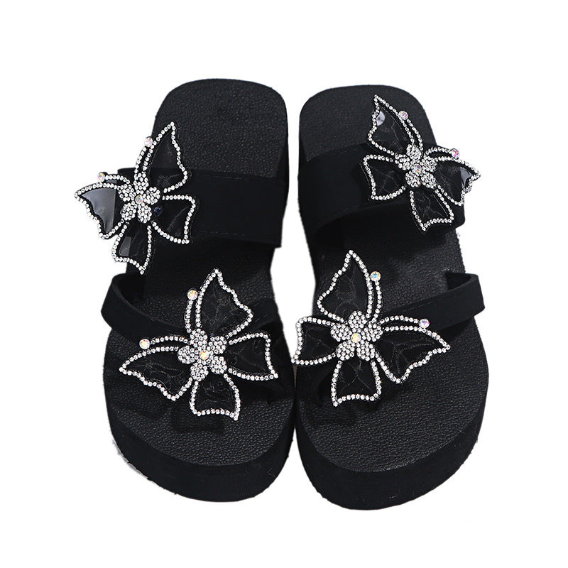 Wholesale in-stock plus size cross-border independent online summer new slip-on bowknot rhinestone sandals women's flip-flops