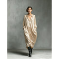 European and american cross-border new solid color satin long sleeve shirt dress