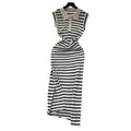 Korean chic niche retro polo collar sleeveless color block striped slit irregular knit dress
