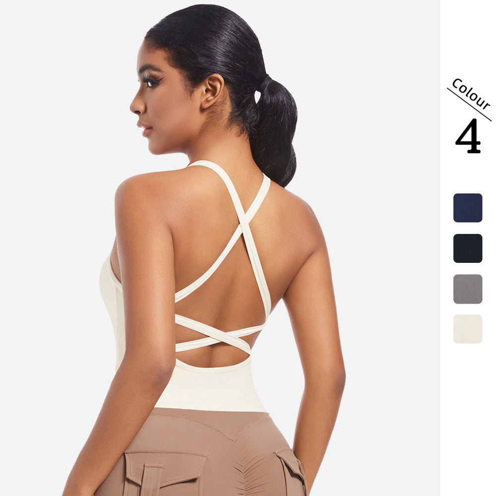 New arrival cross-border double-sided nylon pure color beautiful back cross sports intimates running fitness yoga wear vest tops women