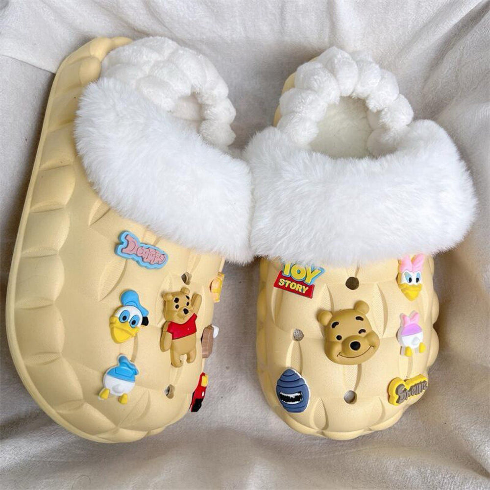 Women's winter waterproof cotton slippers - thick sole, fleece lined, closed toe, cute & cozy indoor slippers for students & dorms - removable warm insole