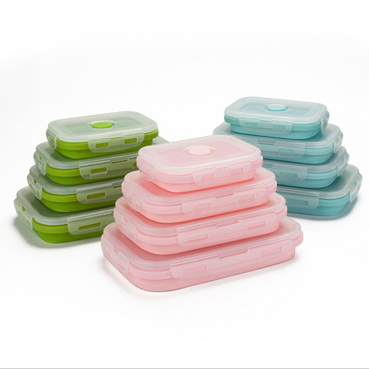 Foldable silicone lunch box - microwave safe, airtight, refrigerator-friendly, portable bento box for office workers and students