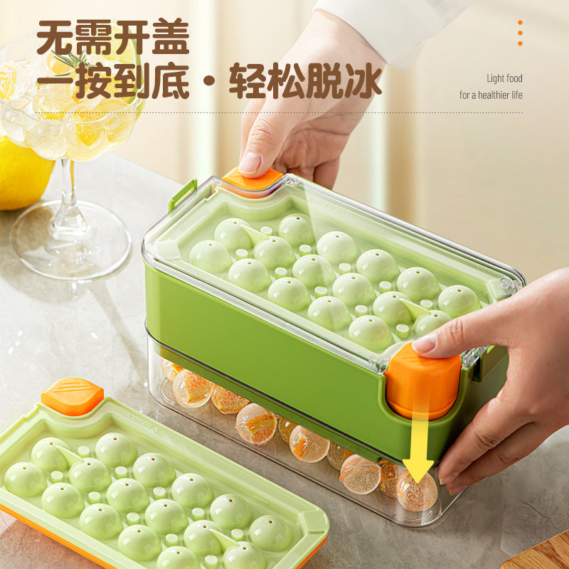 One-click pressing of silicone spherical ice grid with lid, self-made frozen ice cube mold, household ice storage box, refrigerator ice box