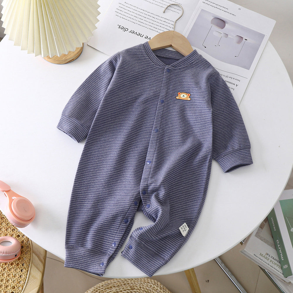 Newborn baby german velvet romper - striped bodysuit, seamless crawling suit, autumn/winter warm sleepwear for infants