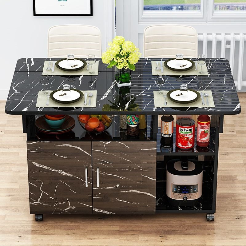Faux marble nordic extendable folding dining table, rectangular modern minimalist home small apartment dining table for 4-6 people