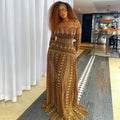 European and american style ins retro elegant women's slimming a-line dress with printed round neck and long sleeves