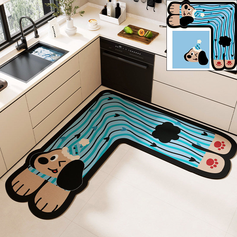 Kitchen floor mat corner l-shaped non-slip oil-proof mat diatom mud absorbent foot mat stain-resistant wipeable no-wash corner carpet
