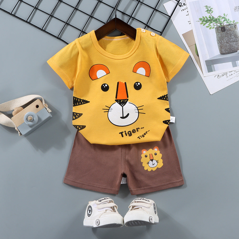 Kids' short-sleeve set: 100% cotton boys' t-shirt & baby summer outfit - girls' shorts, infant clothing, wholesale summer apparel