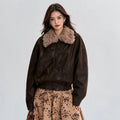 european and american cross-border trade quilted detachable fur collar leather jacket women's autumn/winter patchwork warm short coat