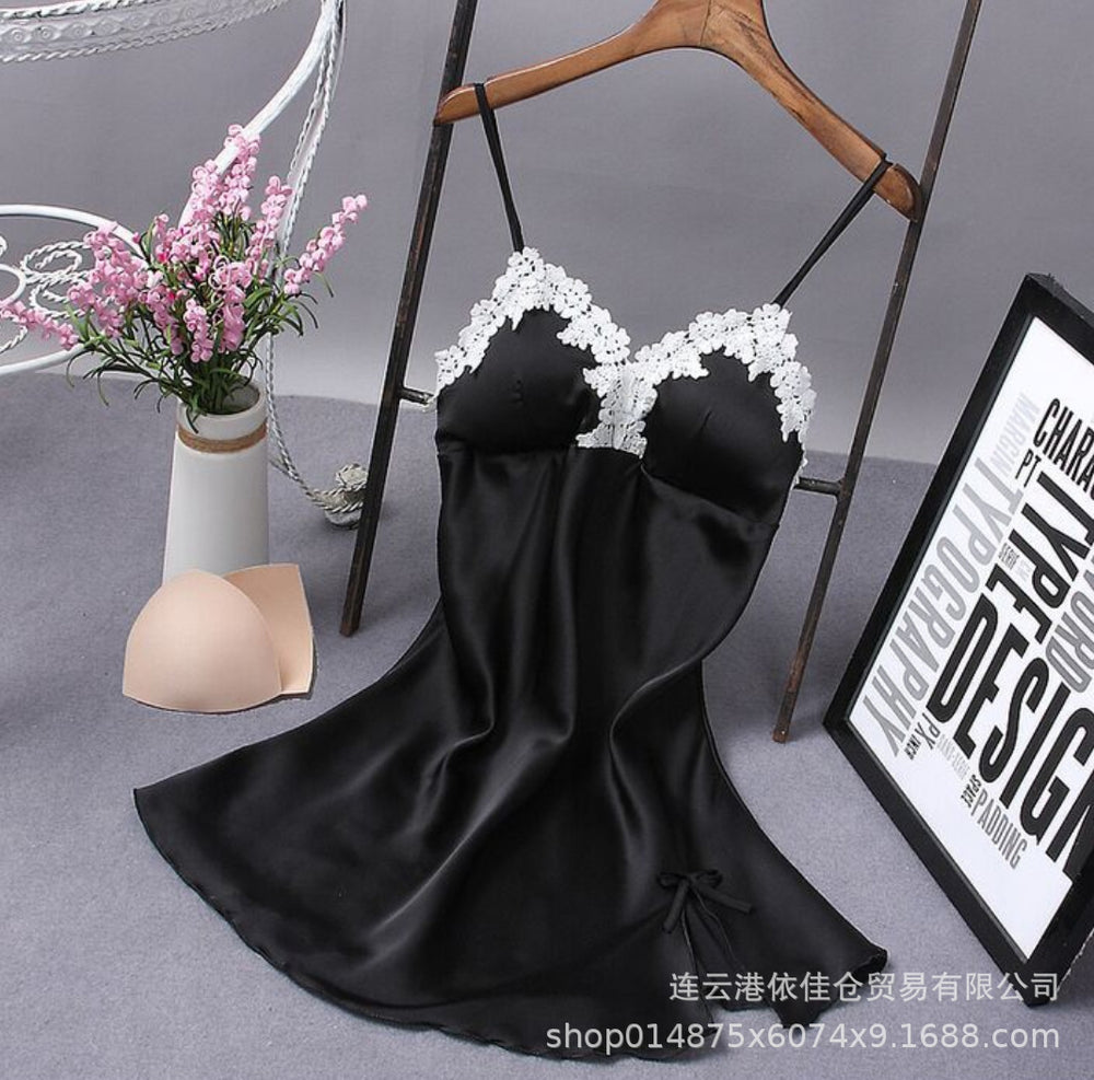 Women's satin robe sexy nightgown lace bathrobe summer casual loungewear evening dress sleepwear