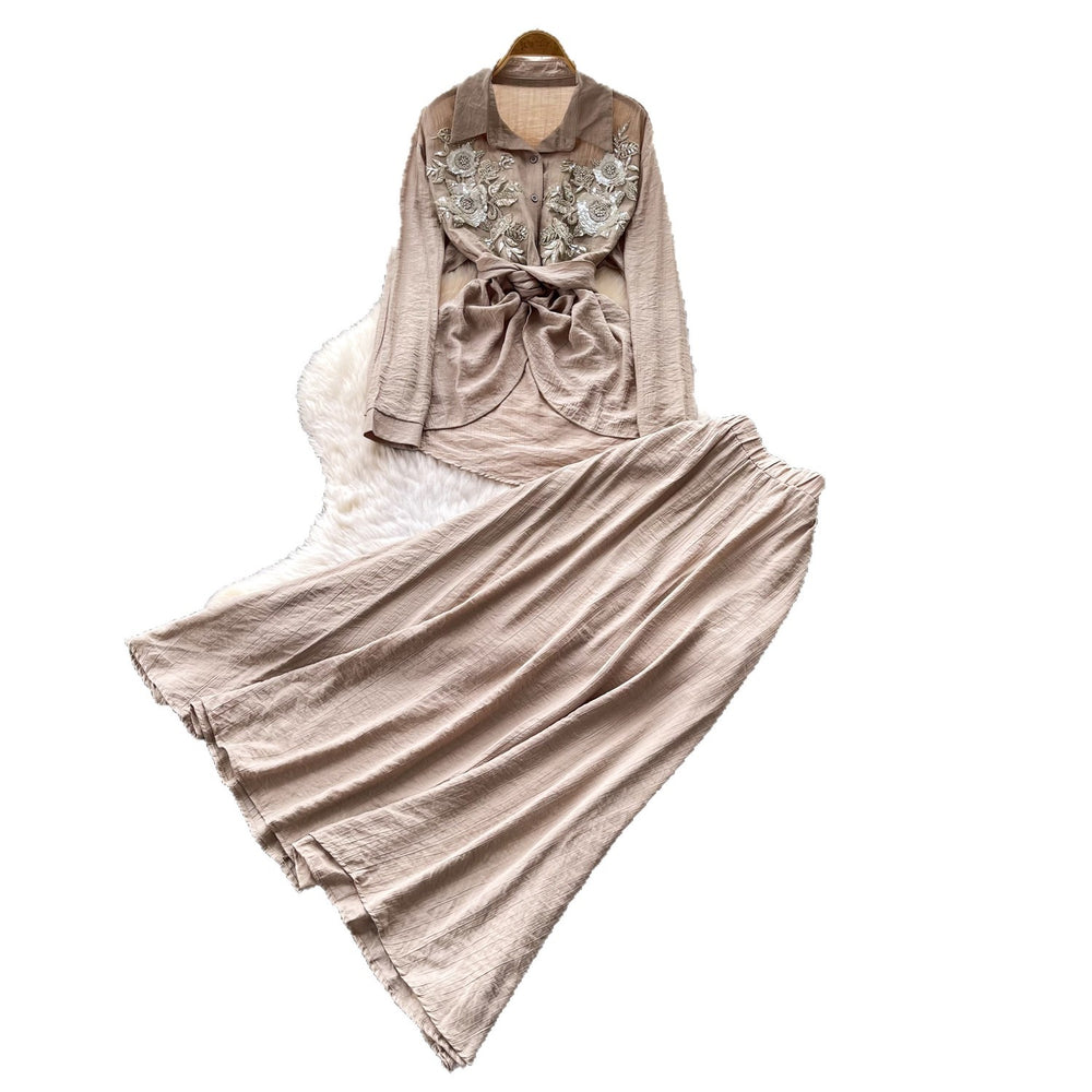 French chic embroidered cardigan & high-waisted midi skirt set - autumn sequin waist-cinching slimming two-piece - premium style