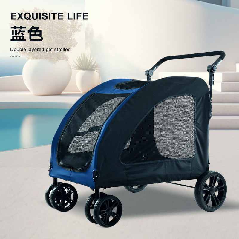 wholesale medium and large dog outdoor stroller pet stroller golden retriever giant dog foldable dog auxiliary stroller