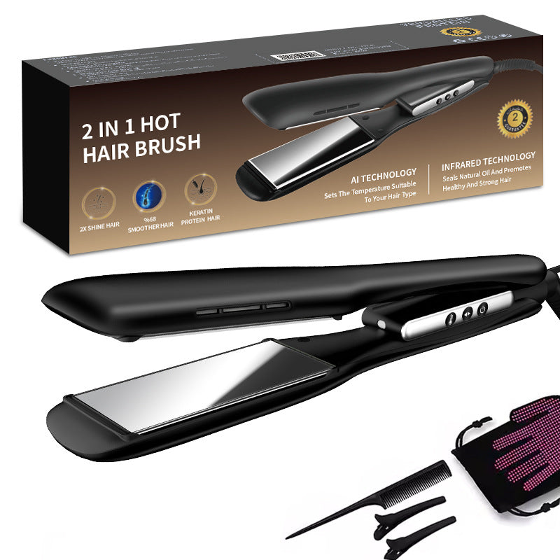 Cross-border new splint LCD temperature control wide hair straightener Negative ion straight plate clip Dormitory curling and straightening dual-purpose curling iron