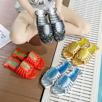 2025 new metallic crayfish beach slippers - creative parent-child flip-flops, unique non-slip slides wholesale