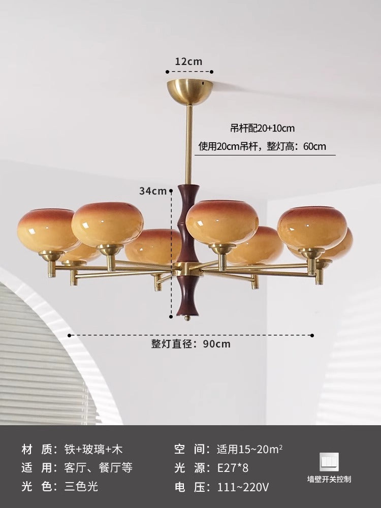 Wabi sandy wind medieval vintage persimmon living room chandelier bedroom study dining room solid wood cream wind Zhongshan lamps