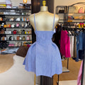 European and american cross-border women's fashion:  summer new arrival - chic and elegant blue striped a-line irregular strap dress