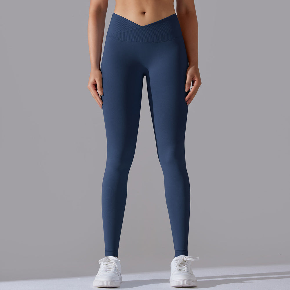 fashion seamless knitting breathable pure color cross waist peach hip yoga pants running fitness nine-point pants women