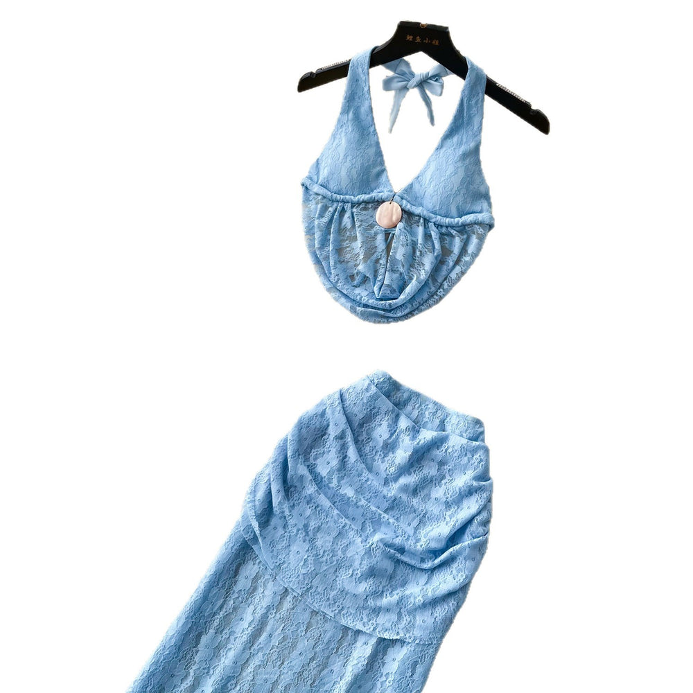 Accessible luxury holiday style halter camisole skirt two-piece set women's summerslimming lookwork clothingelegantsuit skirt