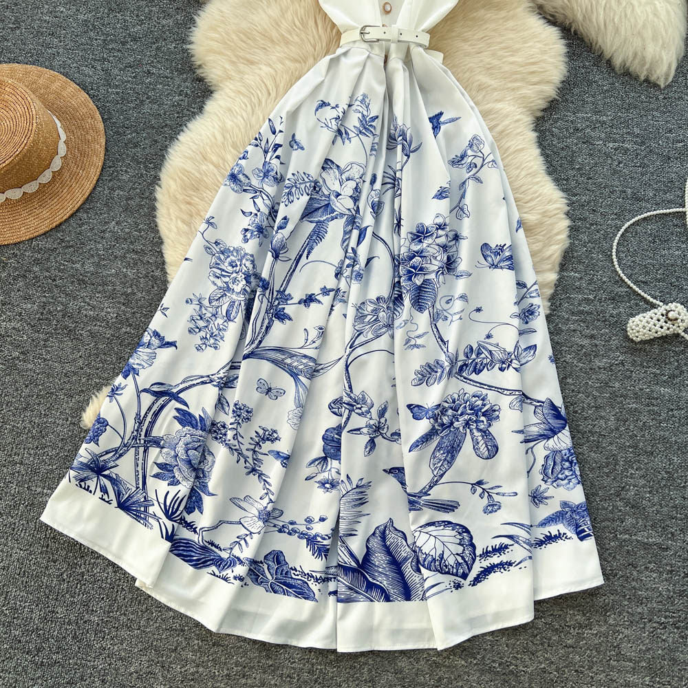 Korean style chic & edgy sleeveless a-line dress - women's new summer high-waisted tie-waist maxi dress - slimming