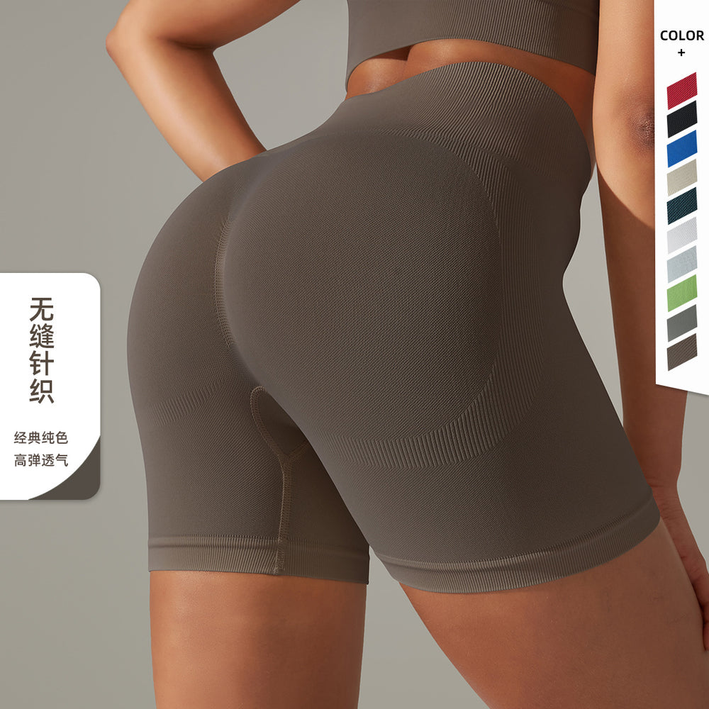seamless tight pure color peach hip lifting high waist body shaping yoga shorts sports running fitness three-quarter pants for women