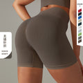 seamless tight pure color peach hip lifting high waist body shaping yoga shorts sports running fitness three-quarter pants for women