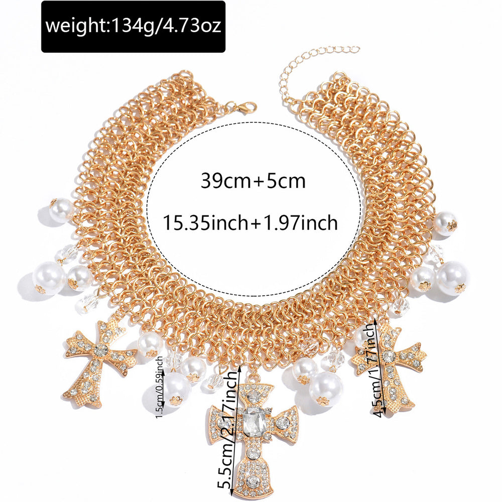 Pearl cross necklace wholesale european and american cross-border accessible luxury niche jewelry metal collar exaggerated clavicle chain for women