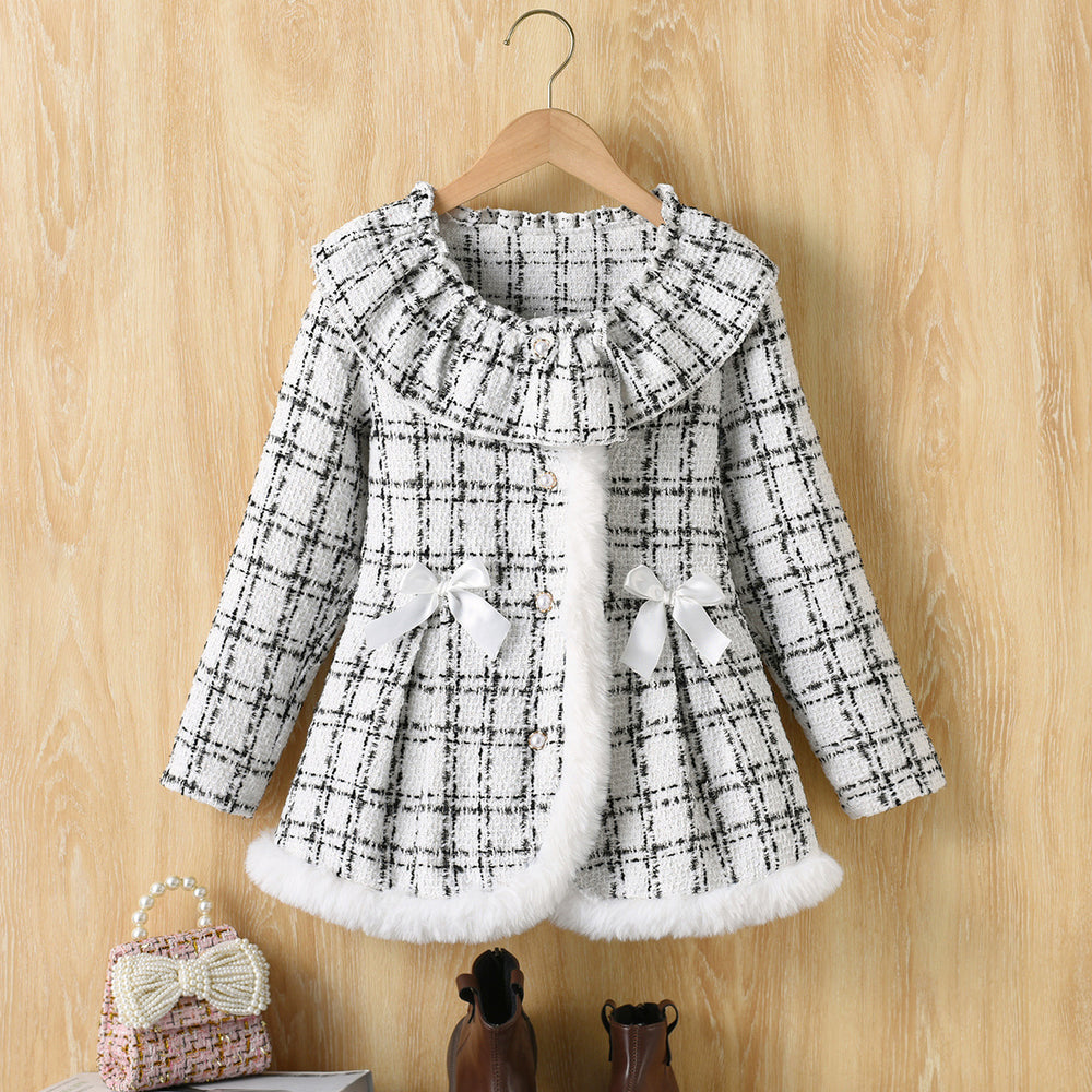 Exportgirl small fragrant outwear round neck lacestuffed skirt plaid pattern skirt kidsfall and winteroutwear skirt