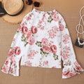cross-border code new  women's original elegant round neck ruffle long sleeve printed top