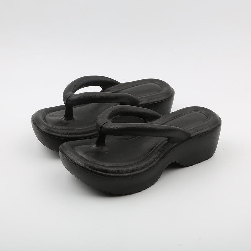 Zhao lusi's same style eva stepping on shit flip-flops women's summerthick soleheight increasingoutwearfashion beach shoes