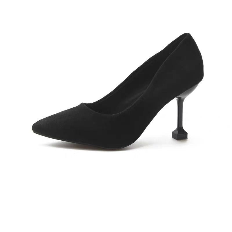 Women's high heels - spring/autumn 2023 collection: pointed-toe stiletto heels, black professional work shoes, mid-heel, college student etiquette flats
