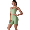 Nude nylon cross-back sports vest shorts suit free to wear underwear high waist sports fitness two-piece set for women