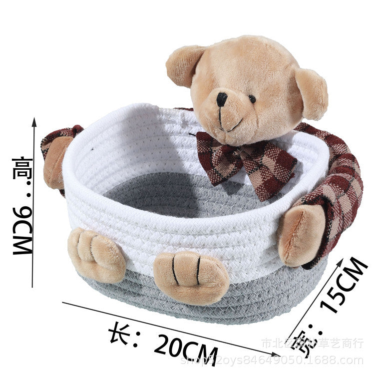 Cosmetics storage box Bear cotton rope woven storage basket Storage basket Skin care product storage finishing box Simple spot
