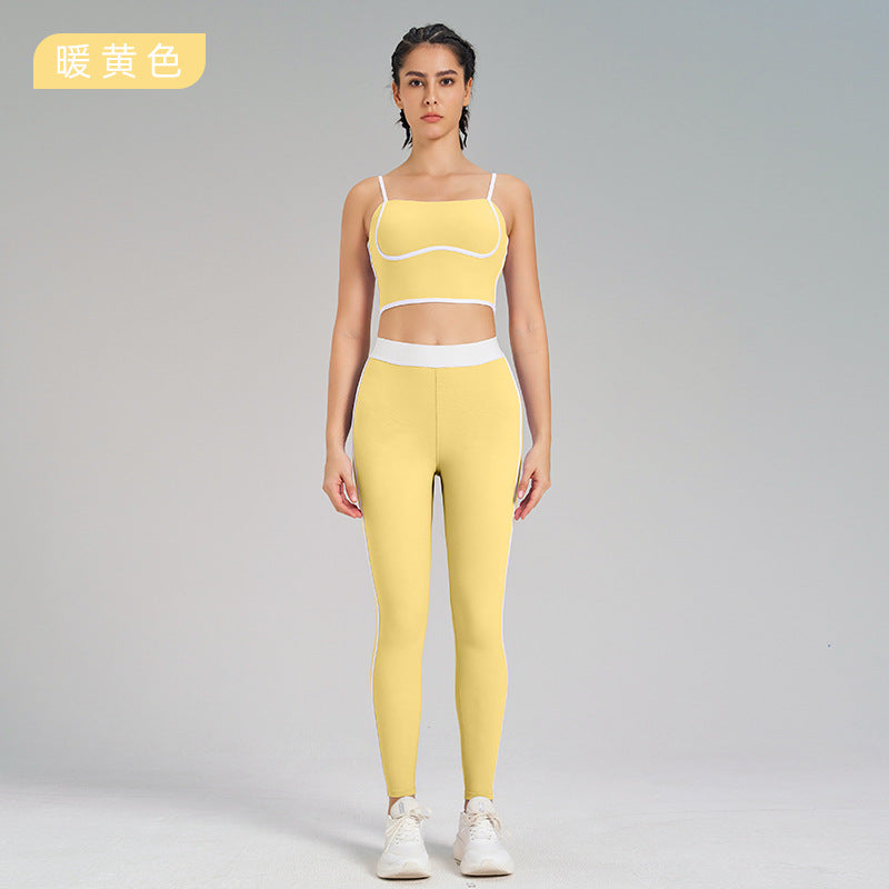 Fashion cross-border sports yoga suit two-piece set naked double-sided brushed outdoor running fitness sling yoga clothes