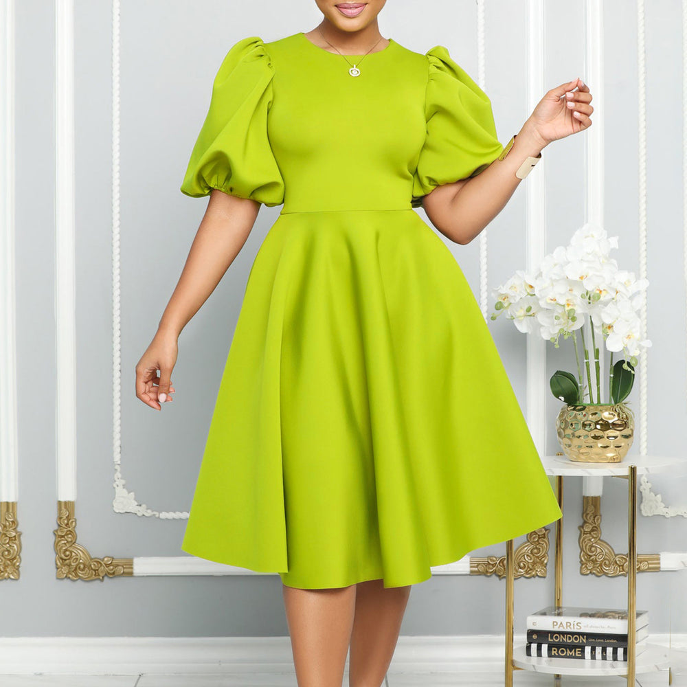 C8631 european and american style women's summer  short-sleeve elegant round neck high-waisted flared evening gown export dress