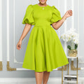 C8631 european and american style women's summer  short-sleeve elegant round neck high-waisted flared evening gown export dress
