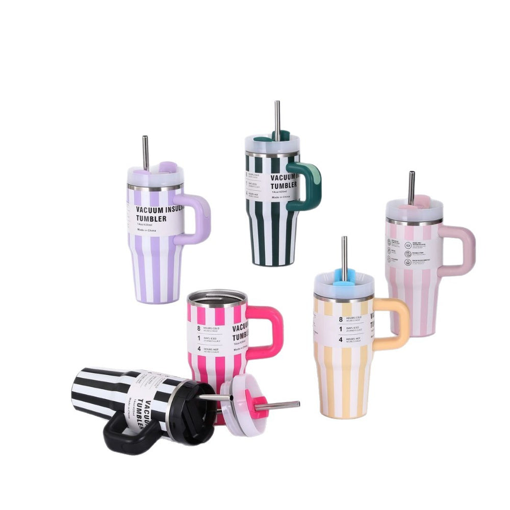 Amazon 14oz mini insulated tumbler 2nd generation - striped car cup, 304 stainless steel, vehicle-mounted ice tumbler