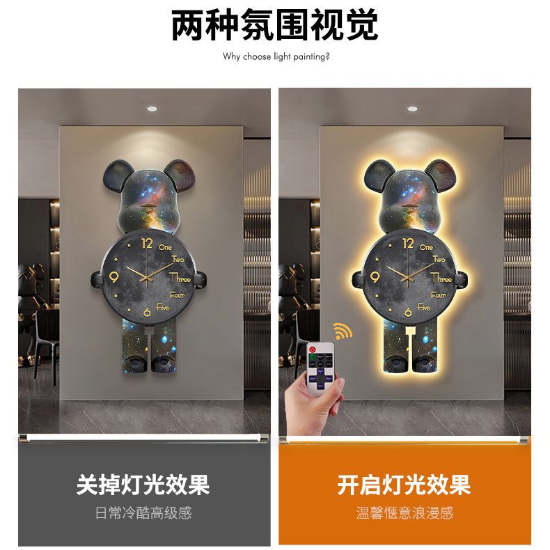 Violent Bear Clock Wall Clock Living Room Internet celebrity Modern Simplicity 2025 New Atmosphere Advanced Sense Creative Clock Wall Light