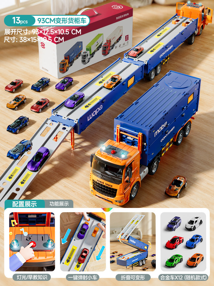 Kids deformation ejection large truck variety track transport truck container boy toy artificial alloy car model