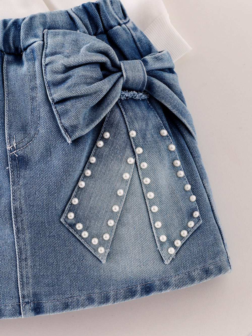 Children's clothing shein cross-border girlsuitwhitesweatshirt+blue skirtsuit