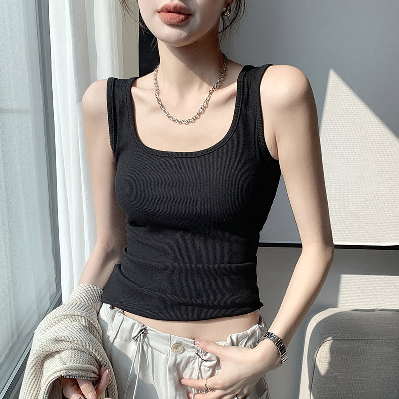 Tk carefully selected spring and summer new arrival wide shoulder vest women's silm large u-neck best selling bottom inner vest women's sleeveless