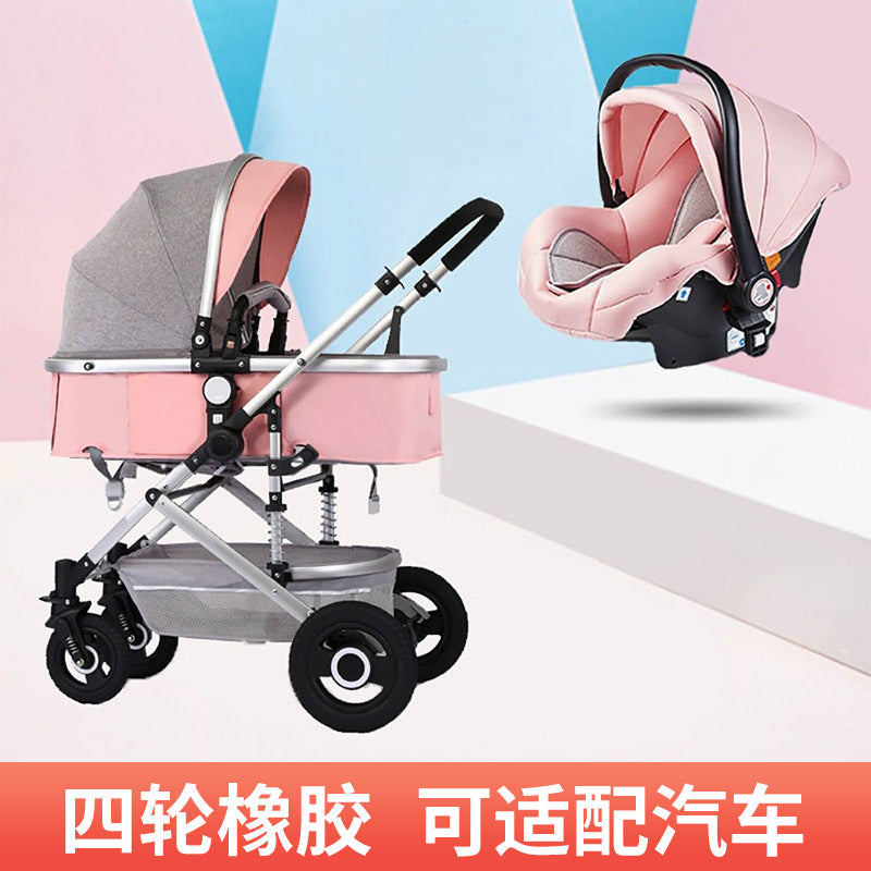 Baby stroller: lightweight, foldable, high-view, shock-absorbing, reversible, suitable for newborns and infants