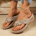Plus size wedge heel floral flip-flops for women - 2026 summer new fashion open toe slip-on casual sandals