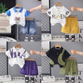 children's clothing, baby boy summer outfit,  new style, kids' letter-print polo shirt short-sleeve set with casual shorts