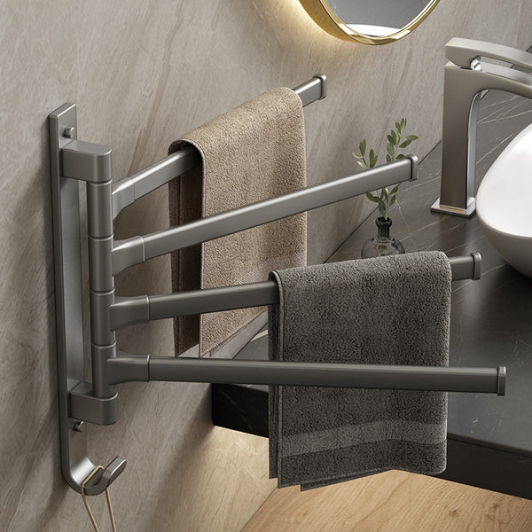 Rotating towel rack, bathroom free punching multi-rod bath towel storage hanger, wall-mounted bathroom corner towel hanging rod
