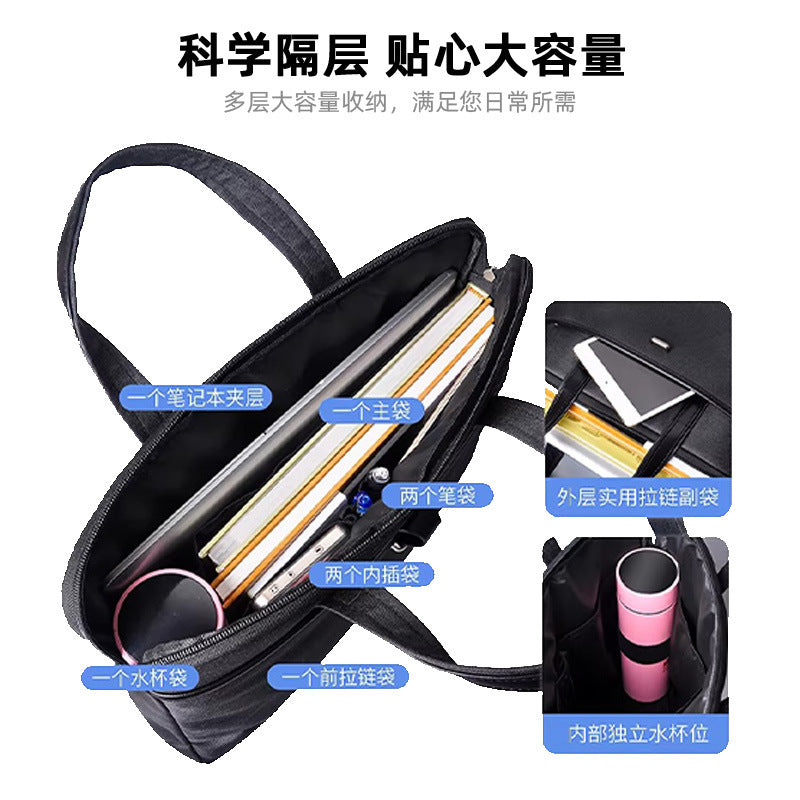 Large capacity zippered business briefcase - waterproof, stylish laptop bag, document organizer for meetings & conferences - custom logo available